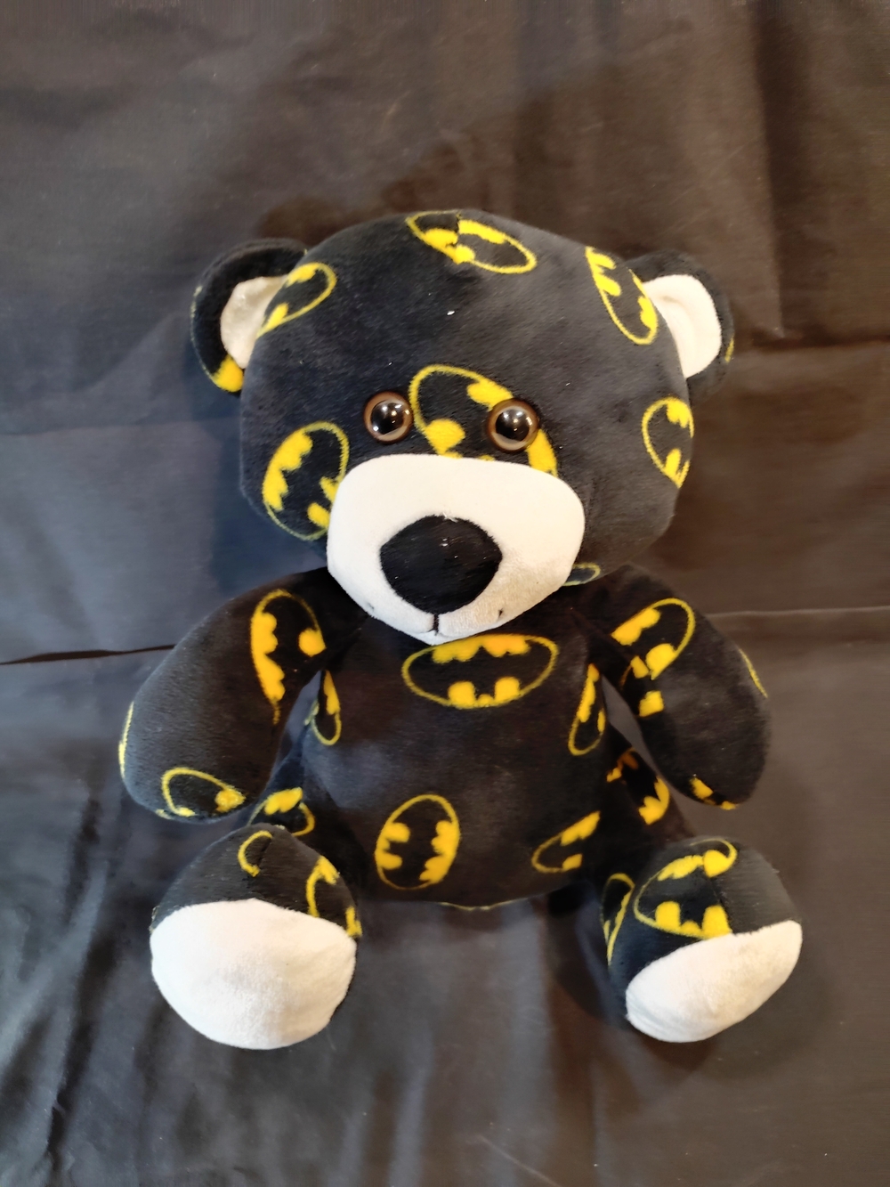 Six Flags Batman Logo Plush Bear - Black and Yellow